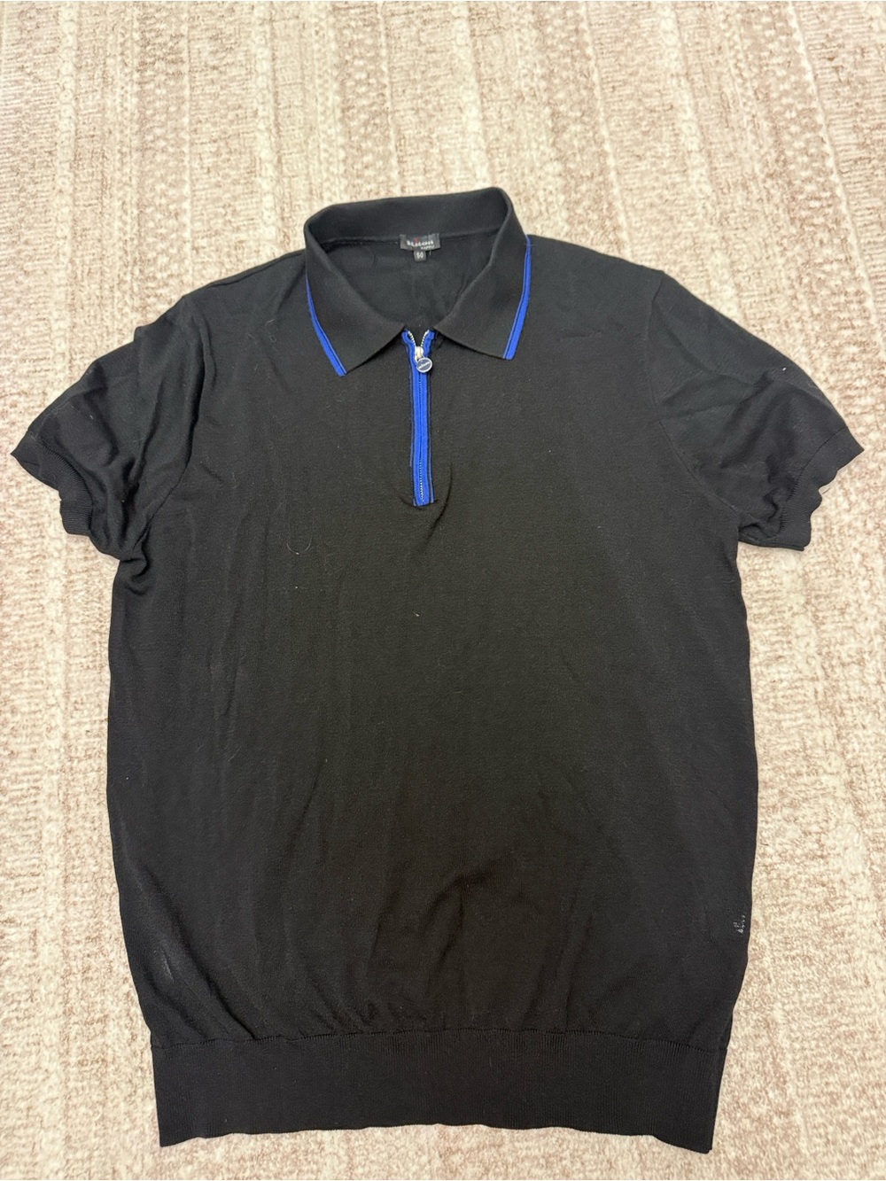 Kiton Black Polo with Blue Trim and Zip Placket